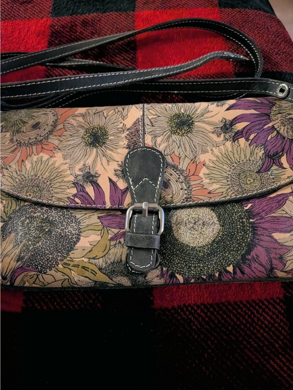 Patricia Nash Sunflower Leather Convertible Crossbody/Wristlet, good condition